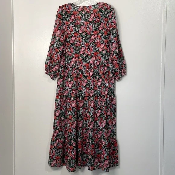 Zara Floral Peasant Tiered Midi Maxi Dress Size M - Picture 5 of 6